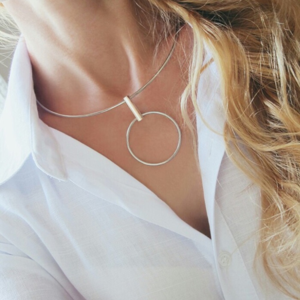 Silver Choker Necklace Circles